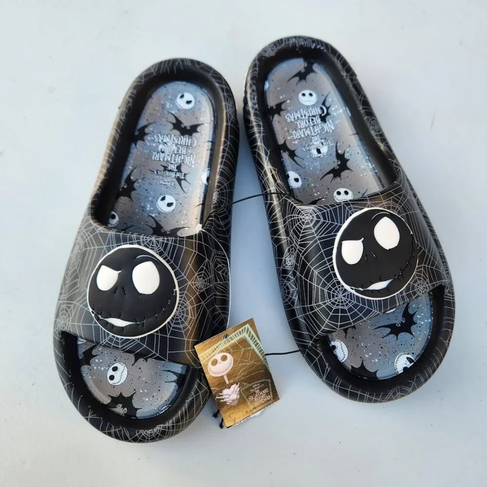 NEW Nightmare Before Christmas Men's Size 10 Sandals Slides Slippers Black White